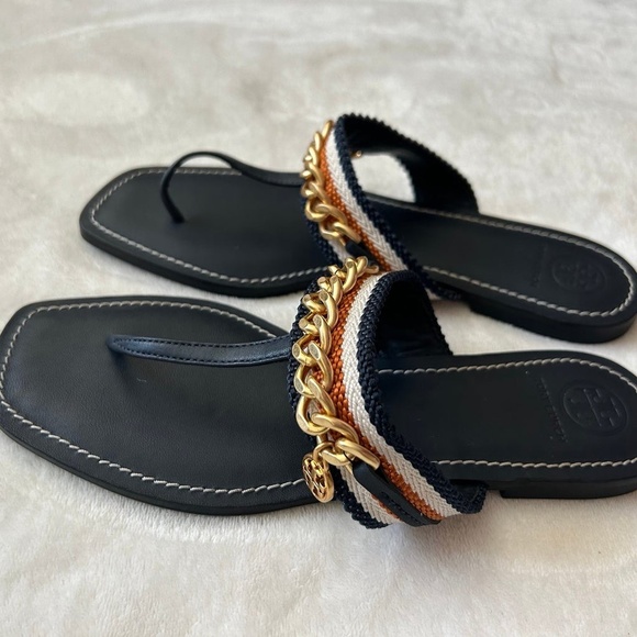 NWOB Tory Burch Shoes Tory Burch Mini Benton Navy Chain Band Sandal - Picture 3 of 8